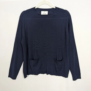 ALLUDE sz L 100% Soft Virgin Wool Lightweight Oversized Sweater K It Top Pockets